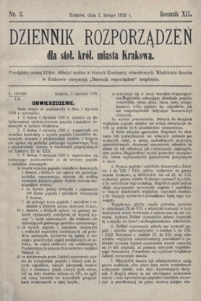 Dziennik Rozporządzeń dla Stoł. Król. Miasta Krakowa. 1920, nr 2