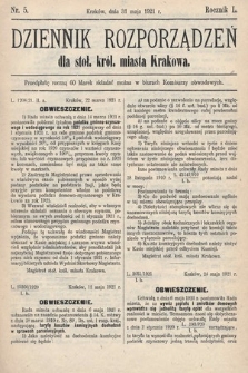 Dziennik Rozporządzeń dla Stoł. Król. Miasta Krakowa. 1921, nr 5