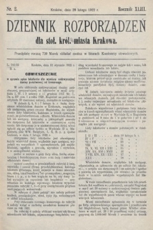 Dziennik Rozporządzeń dla Stoł. Król. Miasta Krakowa. 1922, nr 2