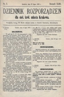 Dziennik Rozporządzeń dla Stoł. Król. Miasta Krakowa. 1922, nr 7