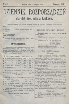Dziennik Rozporządzeń dla Stoł. Król. Miasta Krakowa. 1922, nr 8