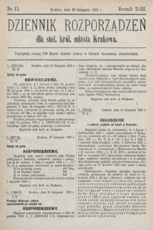 Dziennik Rozporządzeń dla Stoł. Król. Miasta Krakowa. 1922, nr 11