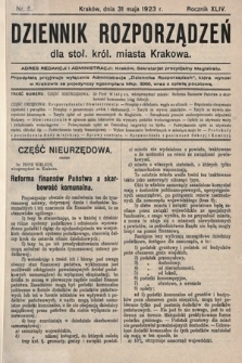 Dziennik Rozporządzeń dla Stoł. Król. Miasta Krakowa. 1923, nr 5