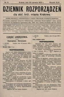 Dziennik Rozporządzeń dla Stoł. Król. Miasta Krakowa. 1923, nr 6
