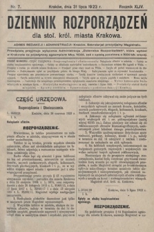 Dziennik Rozporządzeń dla Stoł. Król. Miasta Krakowa. 1923, nr 7