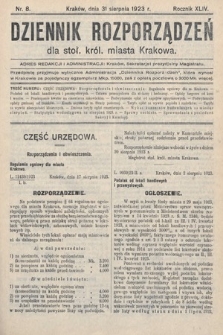 Dziennik Rozporządzeń dla Stoł. Król. Miasta Krakowa. 1923, nr 8