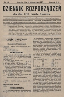 Dziennik Rozporządzeń dla Stoł. Król. Miasta Krakowa. 1923, nr 10