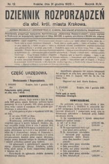 Dziennik Rozporządzeń dla Stoł. Król. Miasta Krakowa. 1923, nr 12