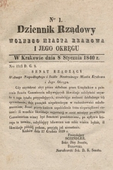 Dziennik Rządowy Wolnego Miasta Krakowa i Jego Okręgu. 1840, nr 1