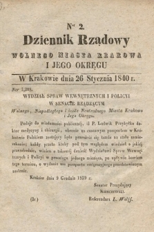 Dziennik Rządowy Wolnego Miasta Krakowa i Jego Okręgu. 1840, nr 2