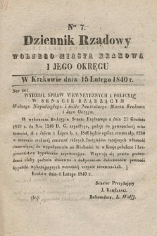 Dziennik Rządowy Wolnego Miasta Krakowa i Jego Okręgu. 1840, nr 7