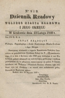 Dziennik Rządowy Wolnego Miasta Krakowa i Jego Okręgu. 1840, nr 8-9