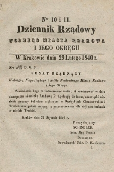 Dziennik Rządowy Wolnego Miasta Krakowa i Jego Okręgu. 1840, nr 10-11