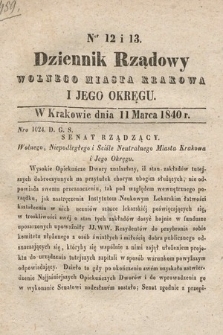 Dziennik Rządowy Wolnego Miasta Krakowa i Jego Okręgu. 1840, nr 12-13