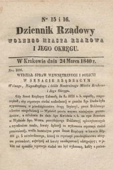 Dziennik Rządowy Wolnego Miasta Krakowa i Jego Okręgu. 1840, nr 15-16