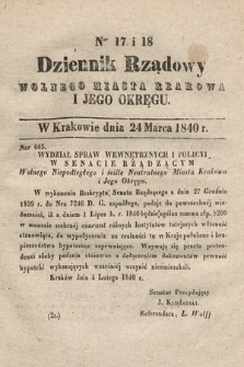 Dziennik Rządowy Wolnego Miasta Krakowa i Jego Okręgu. 1840, nr 17-18