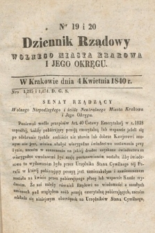Dziennik Rządowy Wolnego Miasta Krakowa i Jego Okręgu. 1840, nr 19-20