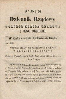 Dziennik Rządowy Wolnego Miasta Krakowa i Jego Okręgu. 1840, nr 25-26