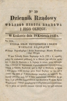 Dziennik Rządowy Wolnego Miasta Krakowa i Jego Okręgu. 1840, nr 29