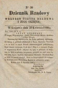 Dziennik Rządowy Wolnego Miasta Krakowa i Jego Okręgu. 1840, nr 30