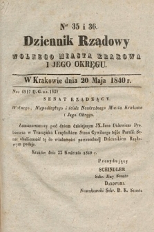 Dziennik Rządowy Wolnego Miasta Krakowa i Jego Okręgu. 1840, nr 35-36
