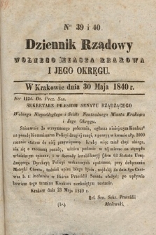 Dziennik Rządowy Wolnego Miasta Krakowa i Jego Okręgu. 1840, nr 39-40