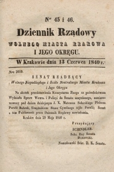 Dziennik Rządowy Wolnego Miasta Krakowa i Jego Okręgu. 1840, nr 45-46