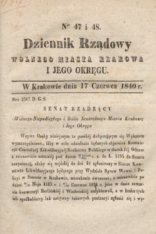 Dziennik Rządowy Wolnego Miasta Krakowa i Jego Okręgu. 1840, nr 47-48
