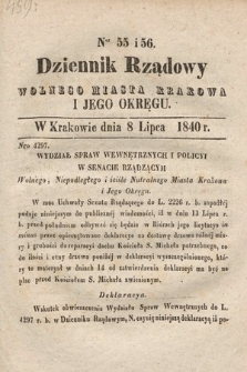 Dziennik Rządowy Wolnego Miasta Krakowa i Jego Okręgu. 1840, nr 55-56