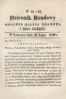Dziennik Rządowy Wolnego Miasta Krakowa i Jego Okręgu. 1840, nr 61-62