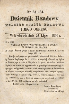 Dziennik Rządowy Wolnego Miasta Krakowa i Jego Okręgu. 1840, nr 63-64