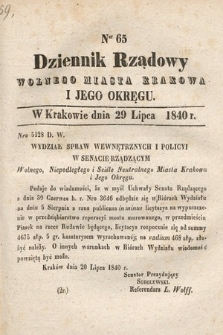 Dziennik Rządowy Wolnego Miasta Krakowa i Jego Okręgu. 1840, nr 65