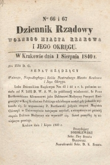 Dziennik Rządowy Wolnego Miasta Krakowa i Jego Okręgu. 1840, nr 66-67