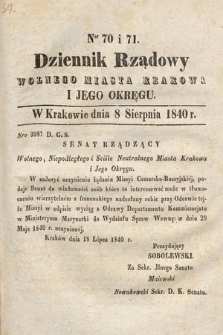 Dziennik Rządowy Wolnego Miasta Krakowa i Jego Okręgu. 1840, nr 70-71