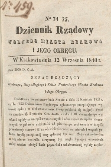 Dziennik Rządowy Wolnego Miasta Krakowa i Jego Okręgu. 1840, nr 74-75