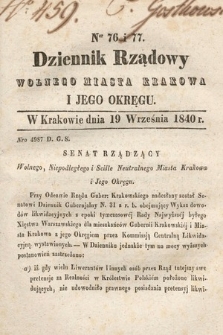 Dziennik Rządowy Wolnego Miasta Krakowa i Jego Okręgu. 1840, nr 76-77