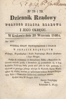 Dziennik Rządowy Wolnego Miasta Krakowa i Jego Okręgu. 1840, nr 78-79