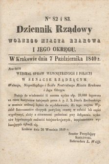Dziennik Rządowy Wolnego Miasta Krakowa i Jego Okręgu. 1840, nr 82-83