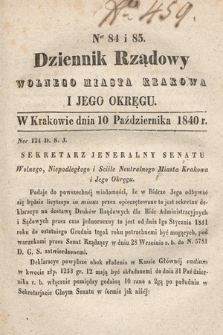Dziennik Rządowy Wolnego Miasta Krakowa i Jego Okręgu. 1840, nr 84-85