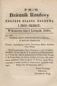 Dziennik Rządowy Wolnego Miasta Krakowa i Jego Okręgu. 1840, nr 92-93