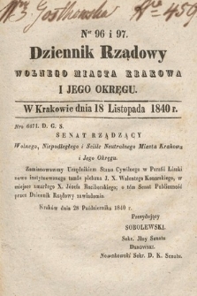 Dziennik Rządowy Wolnego Miasta Krakowa i Jego Okręgu. 1840, nr 96-97