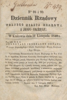 Dziennik Rządowy Wolnego Miasta Krakowa i Jego Okręgu. 1840, nr 98-99