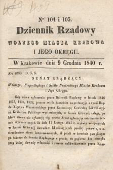 Dziennik Rządowy Wolnego Miasta Krakowa i Jego Okręgu. 1840, nr 104-105