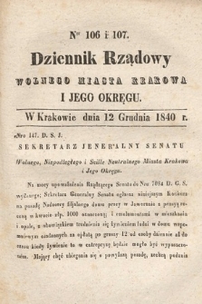Dziennik Rządowy Wolnego Miasta Krakowa i Jego Okręgu. 1840, nr 106-107