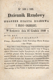 Dziennik Rządowy Wolnego Miasta Krakowa i Jego Okręgu. 1840, nr 108-109