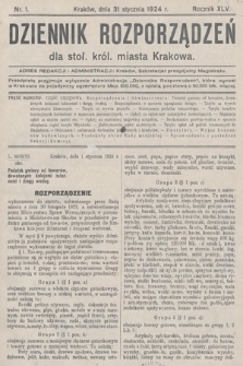 Dziennik Rozporządzeń dla Stoł. Król. Miasta Krakowa. 1924, nr 1