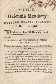 Dziennik Rządowy Wolnego Miasta Krakowa i Jego Okręgu. 1840, nr 112-113