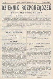 Dziennik Rozporządzeń dla Stoł. Król. Miasta Krakowa. 1924, nr 6
