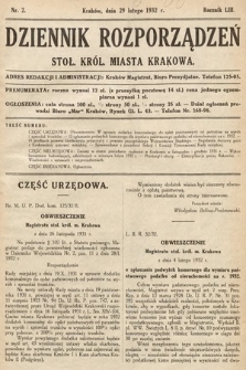 Dziennik Rozporządzeń Stoł. Król. Miasta Krakowa. 1932, nr 2