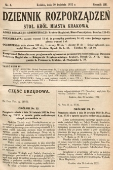 Dziennik Rozporządzeń Stoł. Król. Miasta Krakowa. 1932, nr 4
